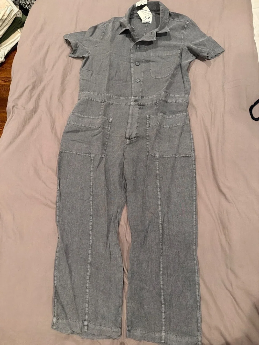 Zara Linen Wide Leg Jumpsuit Gray NWT Size Medium